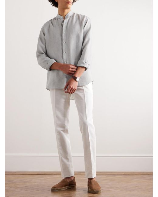 Brioni Gray Grandad-collar Linen Shirt for men