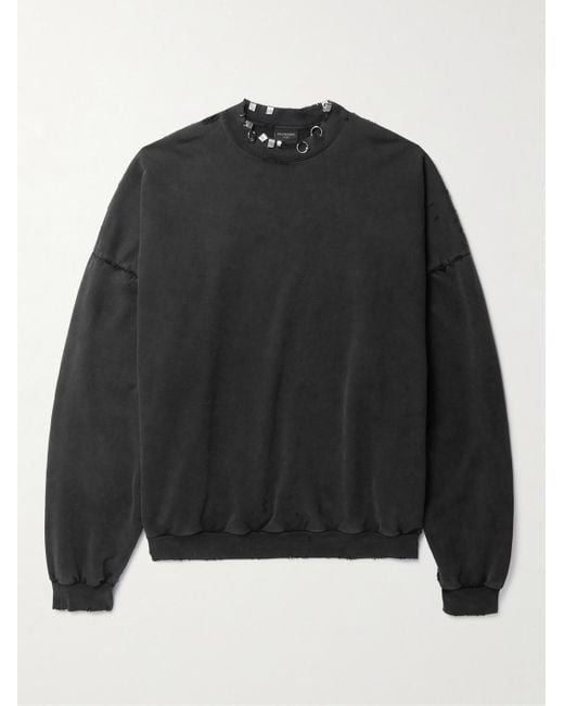 Balenciaga Black Pierced Embellished Distressed Cotton-jersey Sweatshirt for men