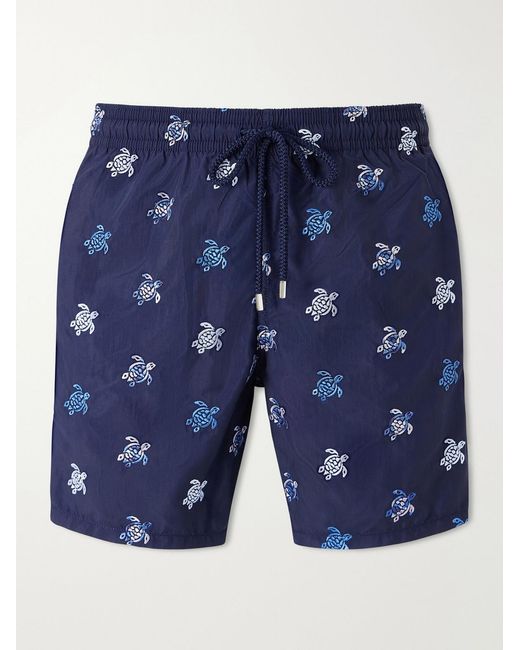 Vilebrequin Blue Mistral Straight-Leg Mid-Length Embroidered Swim Shorts for men