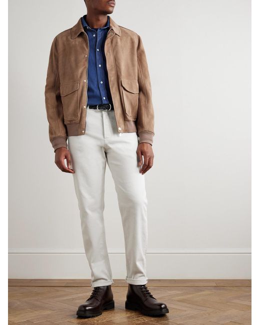 Brunello Cucinelli Blue Slim-fit Cutaway-collar Cotton Shirt for men