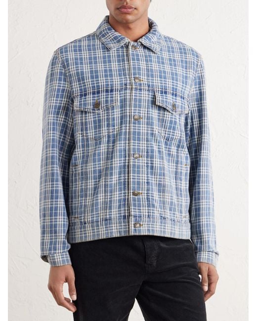 Burberry Blue Checked Denim Jacket for men