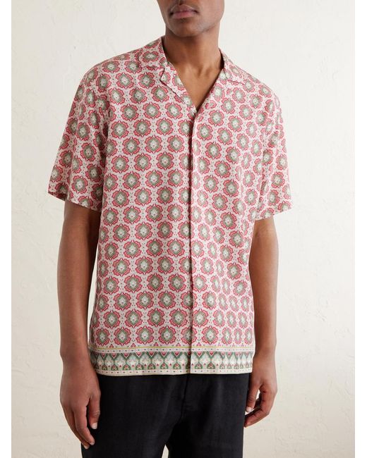 Orlebar Brown Pink Maitan Passetto Camp-Collar Printed Lyocell Shirt for men