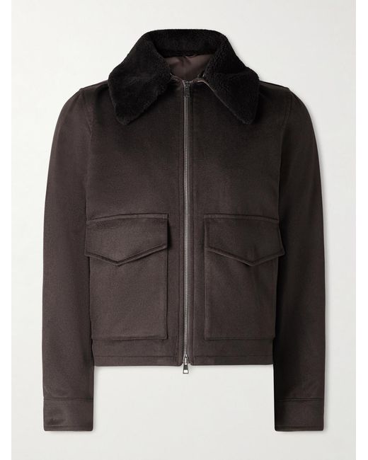 J. Mueser Black Plush-trimmed Cashmere Bomber Jacket for men