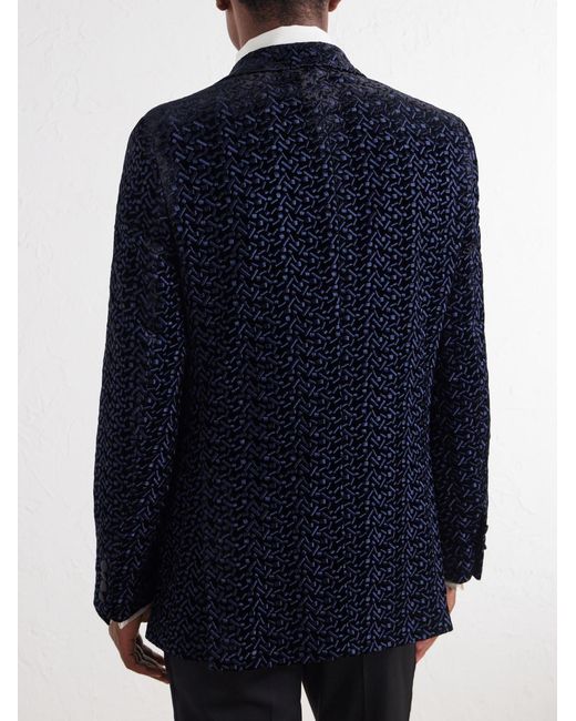 Favourbrook Blue Nene Grosgrain-Trimmed Embroidered Velvet Tuxedo Jacket for men