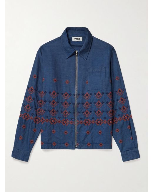 YMC Blue Bowie Embroidered Cotton-chambray Blouson Jacket for men
