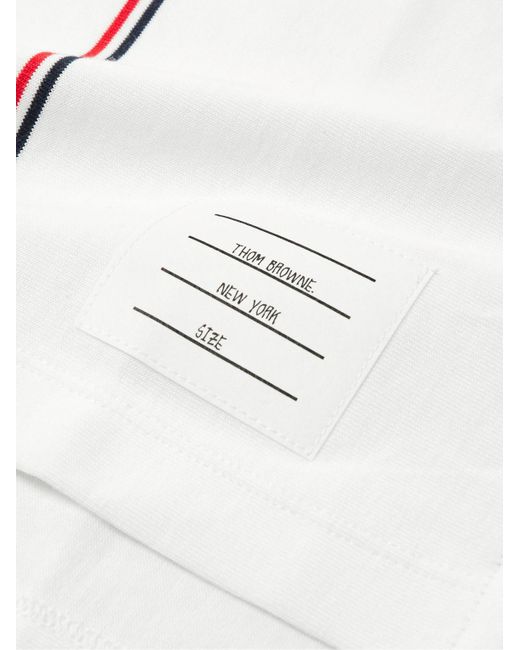 Thom Browne White Logo-appliquéd Striped Cotton-jersey T-shirt for men