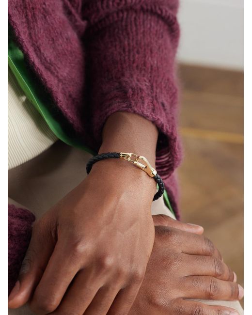 Braided Leather And 14-Karat Bracelet di John Hardy in Black da Uomo