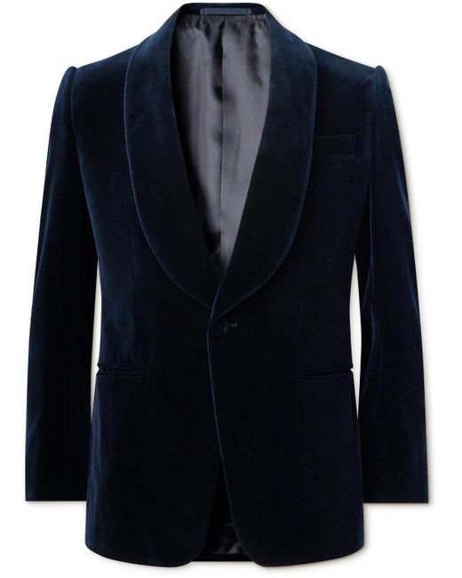 Kingsman Blue Slim-fit Shawl-collar Cotton-velvet Tuxedo Jacket for men