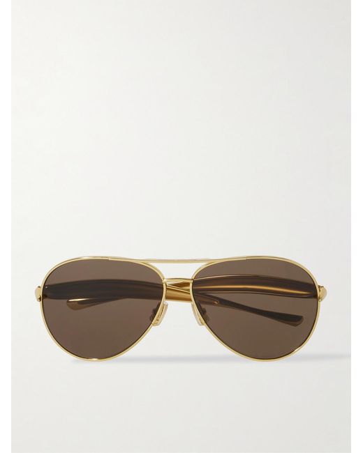 Bottega Veneta Metallic Sardine Aviator-style Gold-tone Sunglasses for men