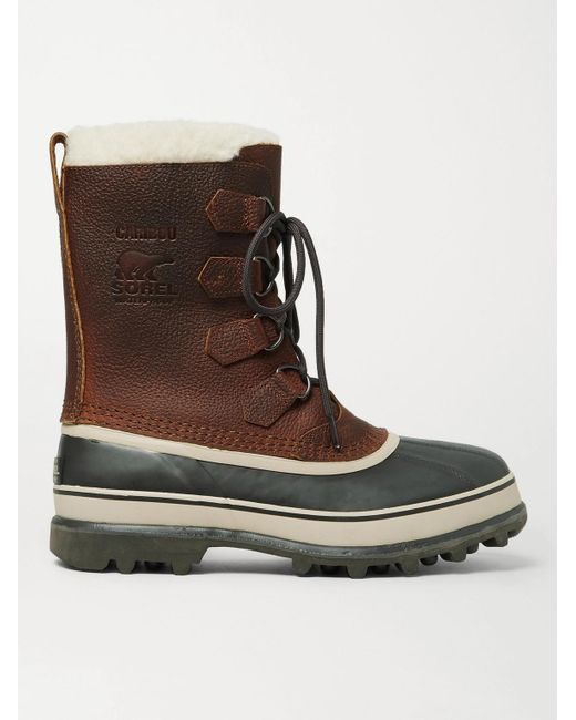 Sorel Brown Caribou Faux Shearling-trimmed Waterproof Leather And Rubber Snow Boots for men