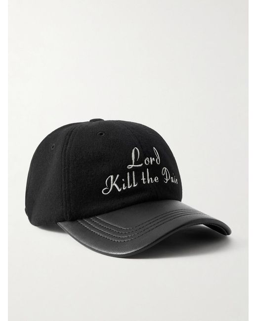 Enfants Riches Deprimes Black Lord Kill The Pain Leather-Trimmed Embroidered Wool And Cashmere-Blend Baseball Cap for men