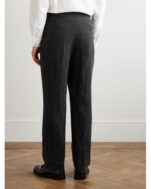 Mr P. Black Steve Straight-Leg Pleated Linen Tuxedo Trousers for men
