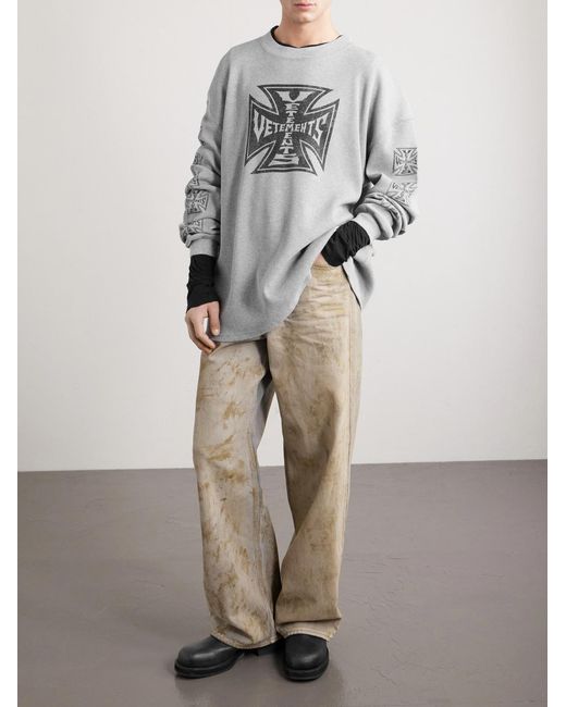 Vetements Gray Printed Waffle-knit Cotton Sweater for men