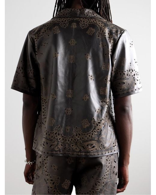 Amiri Hemd aus perforiertem Leder mit Lasergravuren und Reverskragen in Black für Herren
