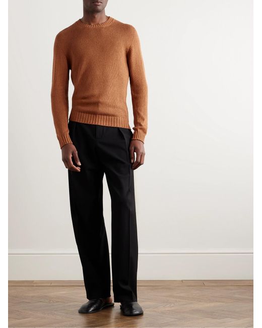 Thom Sweeney Brown Slim-fit Silk Sweater for men