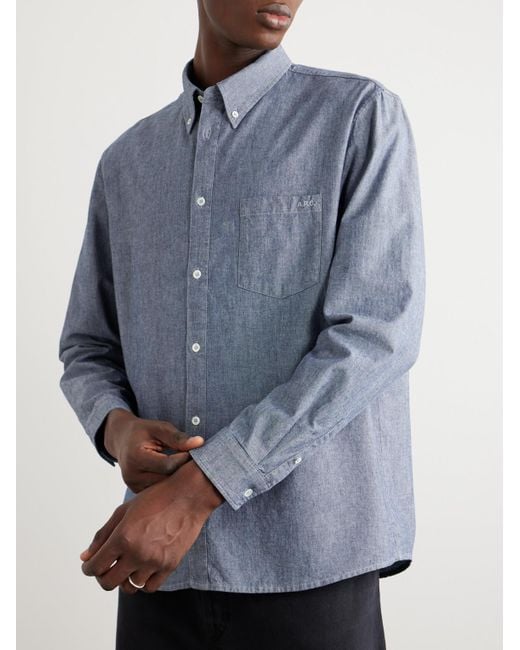 A.P.C. Blue Edouard Button-down Collar Cotton-chambray Shirt for men