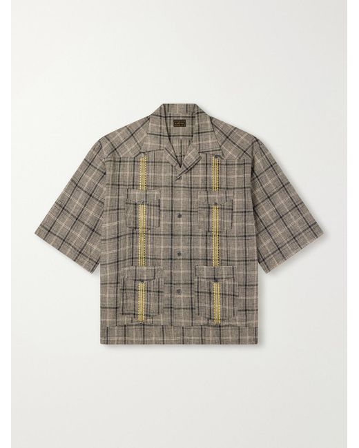 Kapital Gray Glen Embroidered Checked Linen And Cotton-blend Shirt for men