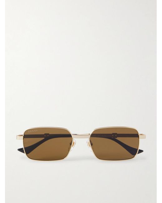 Gucci Natural Rectangular-frame Gold-tone Sunglasses for men