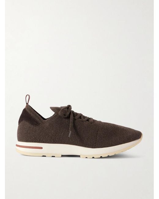 Loro Piana Brown 360 Flexy Walk Suede-Trimmed Knitted Wool Sneakers for men