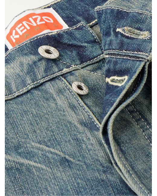 KENZO Blue Straight-leg Logo-embroidered Jeans for men