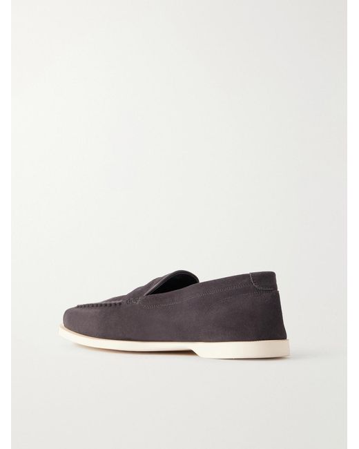 John Lobb White Pace Suede Loafers for men