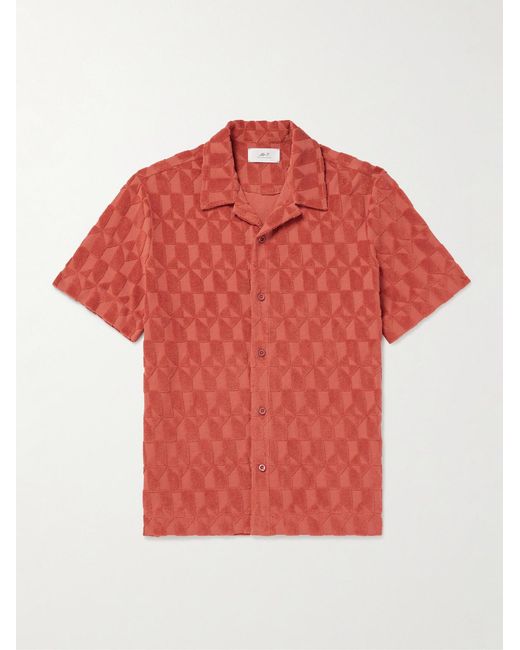 Mr P. Red Camp-Collar Organic Cotton-Terry Jacquard Shirt for men