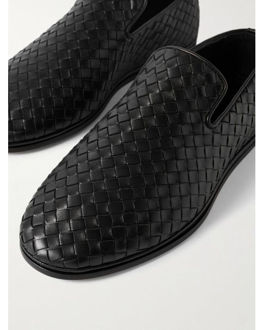 Bottega Veneta Black Intrecciato Full-Grain Leather Slippers for men