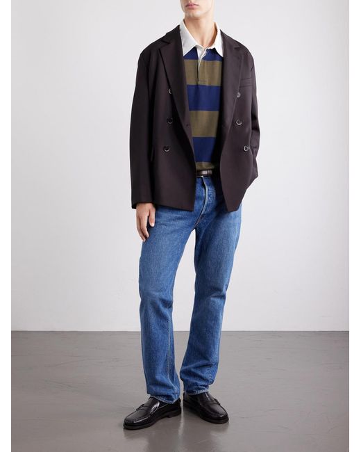 A.P.C. Blue Isaac Logo-Embroidered Striped Cotton Polo Shirt for men