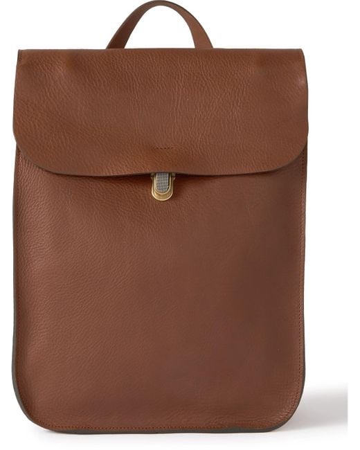Bleu De Chauffe Brown Full-grain Leather Backpack for men