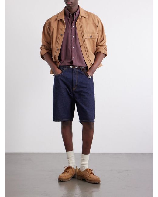 Beams Plus Purple Button-Down Collar Checked Cotton Shirt for men