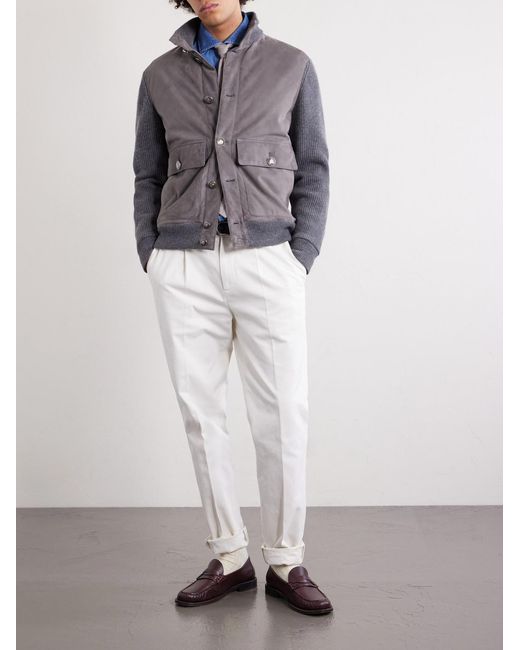 Brunello Cucinelli Gray Suede And Knitted Cashmere Jacket for men