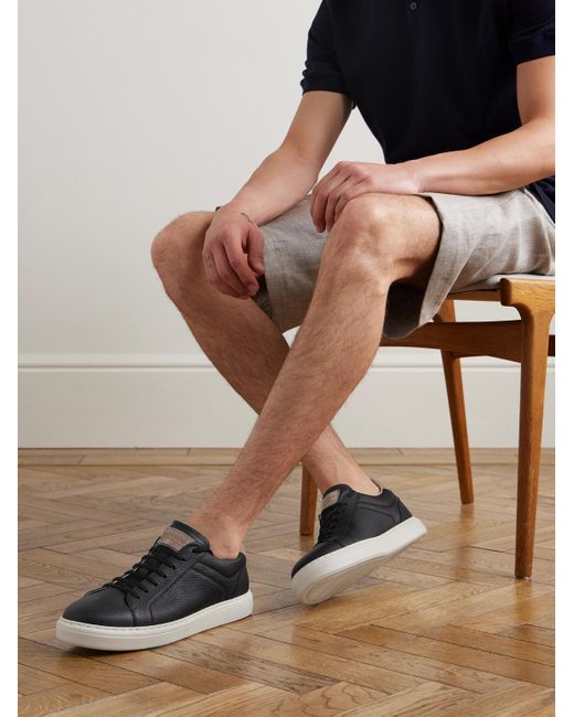 Brunello Cucinelli Black Grained Calfskin Sneakers for men