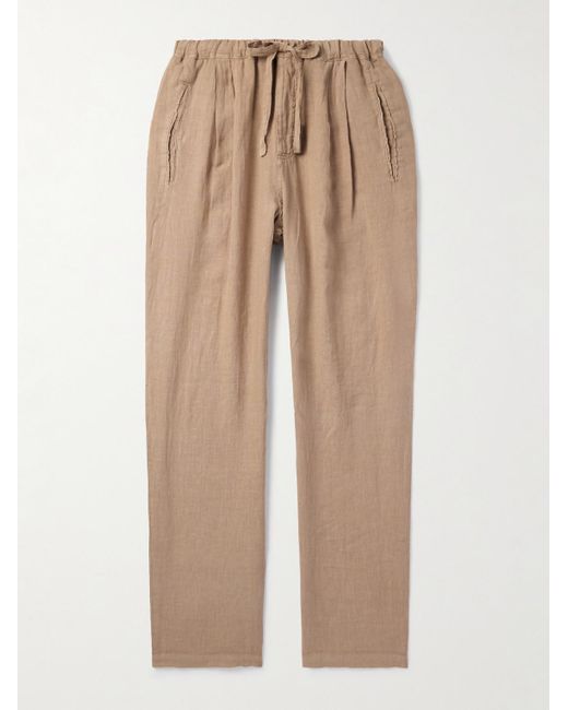 Massimo Alba Natural Straight-Leg Pleated Linen Drawstring Trousers for men