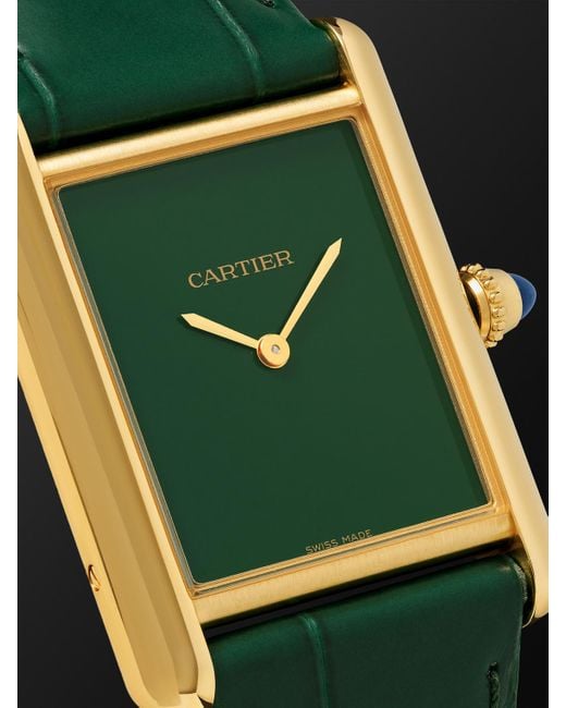 Cartier Tank Louis 25,5 mm Uhr aus 18 Karat Gold mit Handaufzug und Alligatorlederarmband in Green für Herren