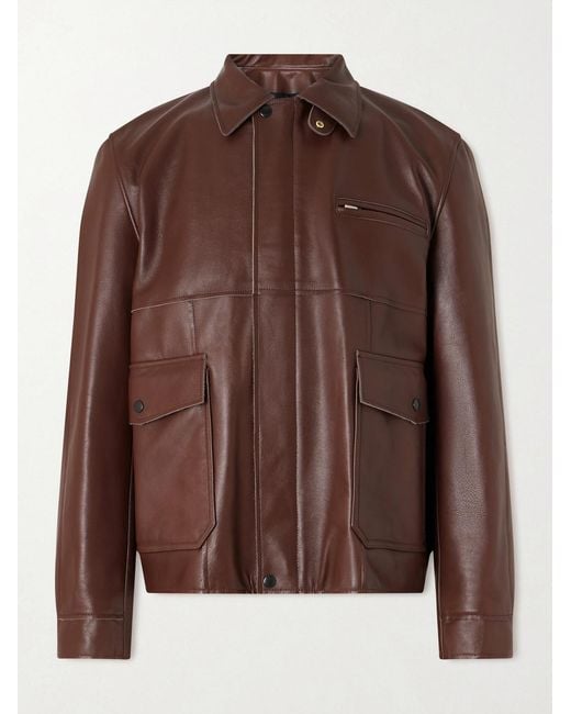 Sacai Brown Leather Blouson Jacket for men