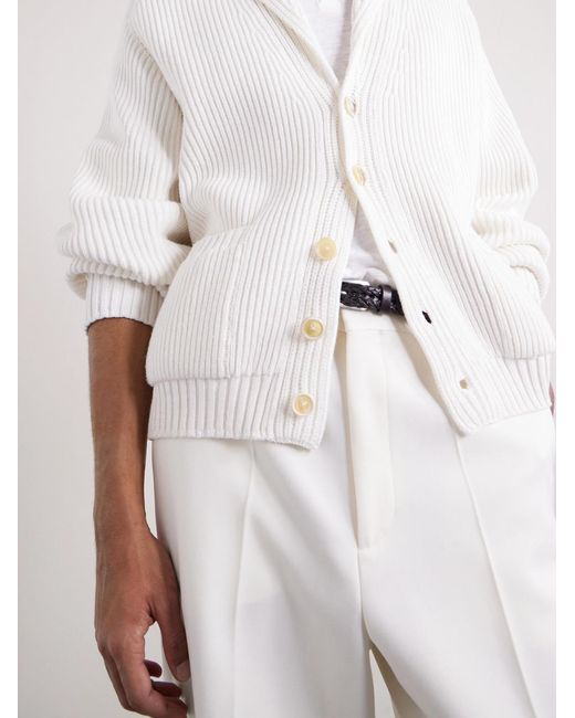 Tom Ford Natural Ribbed Cashmere And Cotton-Blend Cardigan for men
