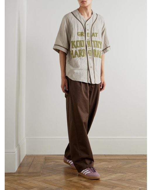 Kapital Natural Great Kountry Grosgrain- And Felt-Trimmed Logo-Appliquéd Linen Shirt for men