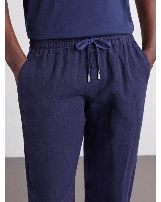 Thom Sweeney Blue Straight-leg Linen Drawstring Trousers for men
