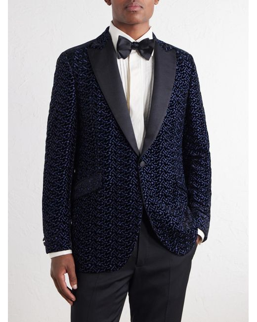 Favourbrook Blue Nene Grosgrain-Trimmed Embroidered Velvet Tuxedo Jacket for men
