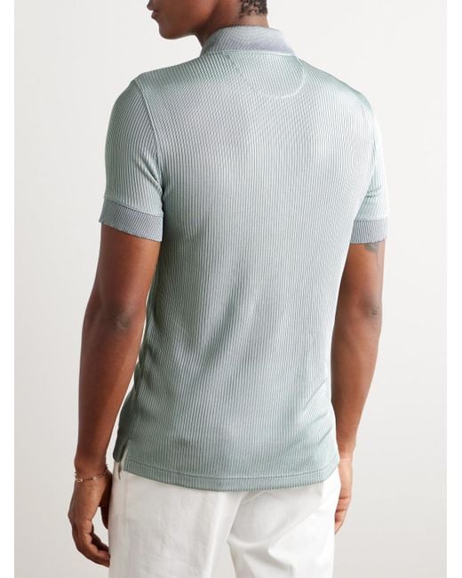 Tom Ford Blue Slim-fit Ribbed-knit Polo Shirt for men