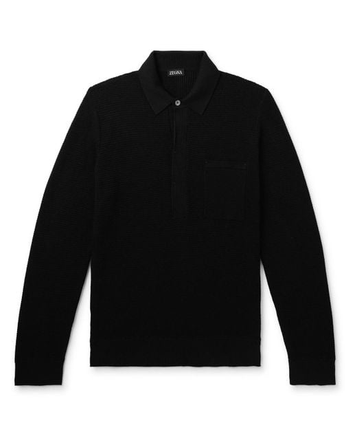 Zegna Black Slim-fit Cotton And Silk-blend Polo Shirt for men