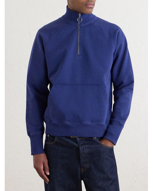 Drake's Blue Cotton-Jersey Half-Zip Sweater for men