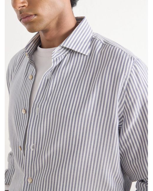 Eleventy Gray Striped Lyocell And Cotton-blend Shirt for men