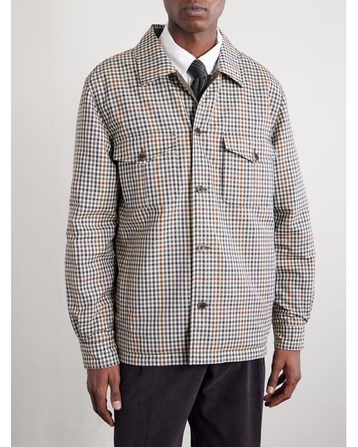 Dunhill Gray Reversible Padded Checked Wool Overshirt for men