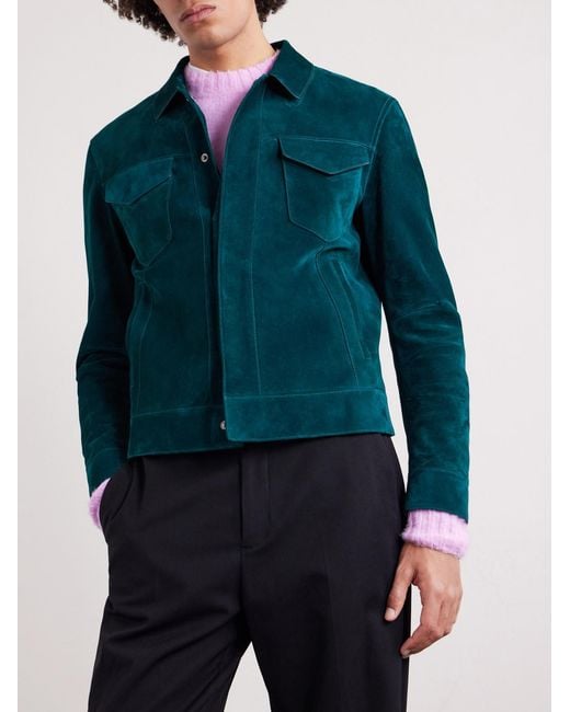 Tom Ford Blue Slim-Fit Suede Jacket for men