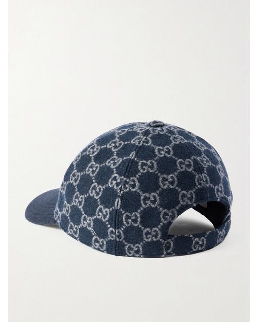 Logo-Jacquard Wool-Flannel Cap di Gucci in Blue da Uomo