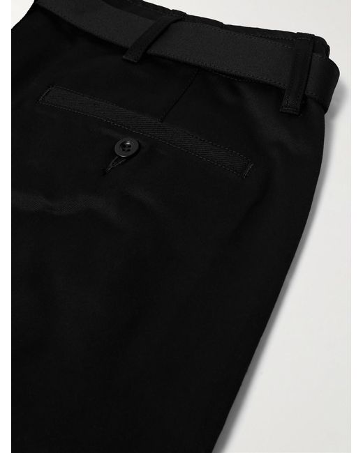 Sacai Black Straight-Leg Belted Cotton-Gabardine Trousers for men