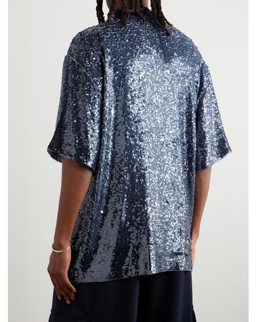 Dries Van Noten Hemd aus Crêpe mit Pailletten in Blue für Herren