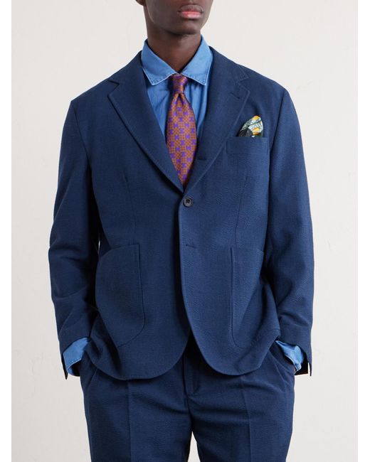 Rubinacci Blue Wool-blend Single-breasted Jacket for men