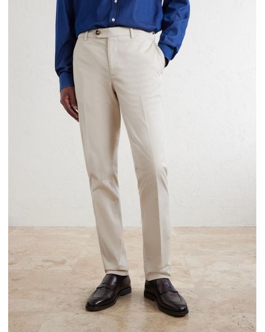 Brunello Cucinelli White Straight-Leg Cotton-Blend Trousers for men